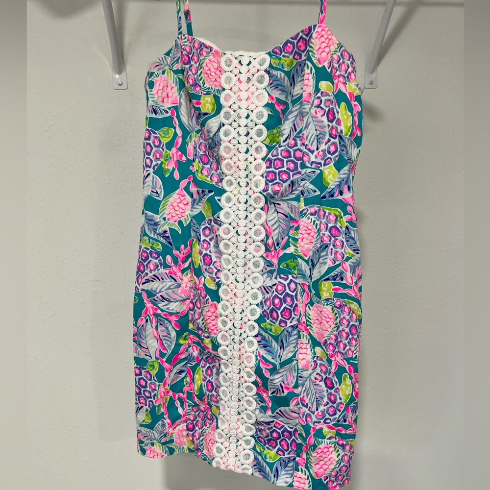 LILLY PULITZER Sz4 SHELLI LACE CROCHET SHEATH STRETCH DRESS TURTLE WAVE